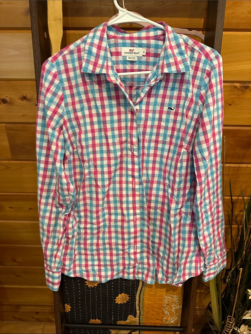 Vineyard Vines Pink, Aqua & White Plaid Button-Down Shirt